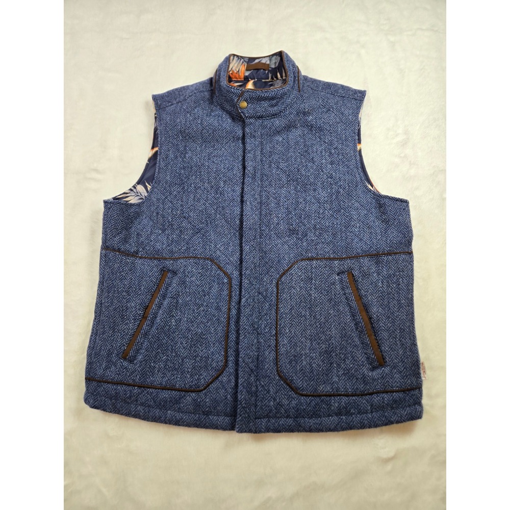 Tommy Bahama Reversible Puffer Vest Blue Herringbone Tropical Floral XL Layer